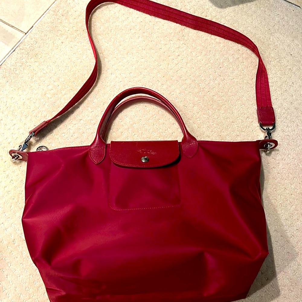 Longchamp Red Nylon Le Pliage Crossbody Tote